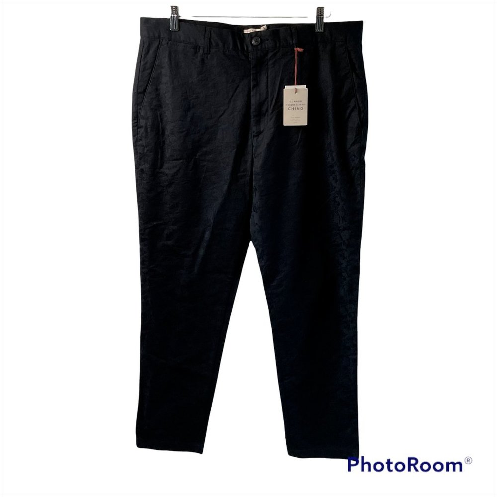 Club Monaco Womens Black Floral Connor Modern Slim Fit Chino Pants Sz 36/32 NWT